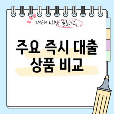 주요 즉시 대출 상품 비교