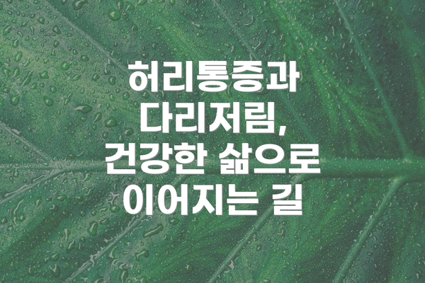 허리통증과 다리저림, 건강한 삶으로 이어지는 길
