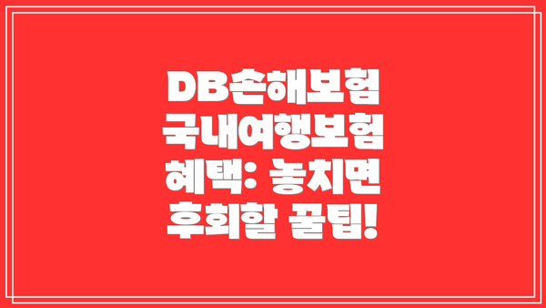 DB손해보험 국내여행보험 혜택: 놓치면 후회할 꿀팁!