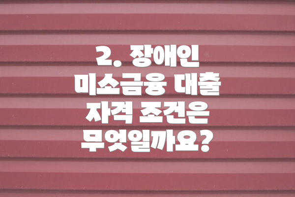 2. 장애인 미소금융 대출 자격 조건은 무엇일까요?