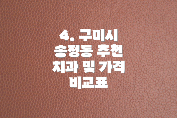 4. 구미시 송정동 추천 치과 및 가격 비교표