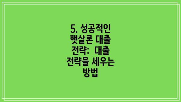 5. 성공적인 햇살론 대출 전략:  대출 전략을 세우는 방법