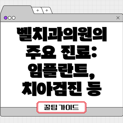 벨치과의원의 주요 진료: 임플란트, 치아검진 등