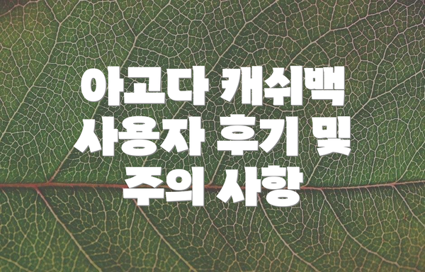 아고다 캐쉬백 사용자 후기 및 주의 사항