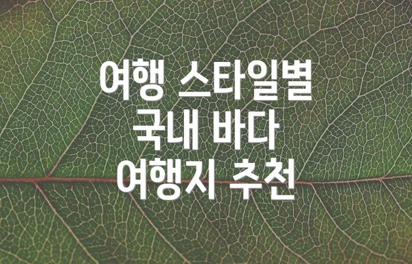 여행 스타일별 국내 바다 여행지 추천